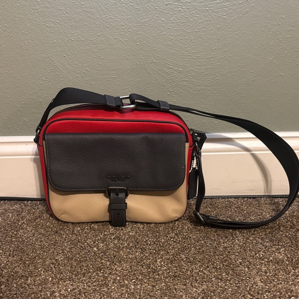 Coach Men's Red, Black, and Tan Messenger Bag